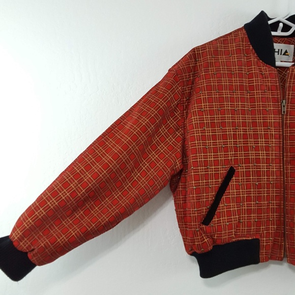 **NFS** {Vintage} Red Gold Plaid Suede Stud Jacket - Picture 4 of 8
